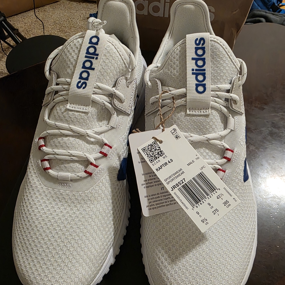 Adidas White Sneakers with Blue Accents